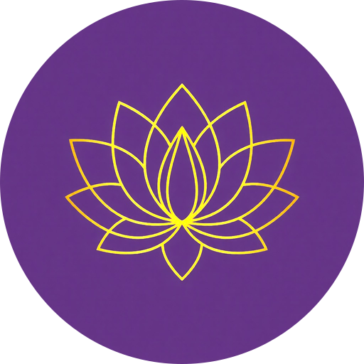 Flor de loto dorada sobre fondo violeta, logo de Casa Holística, símbolo de sanación y equilibrio holístico