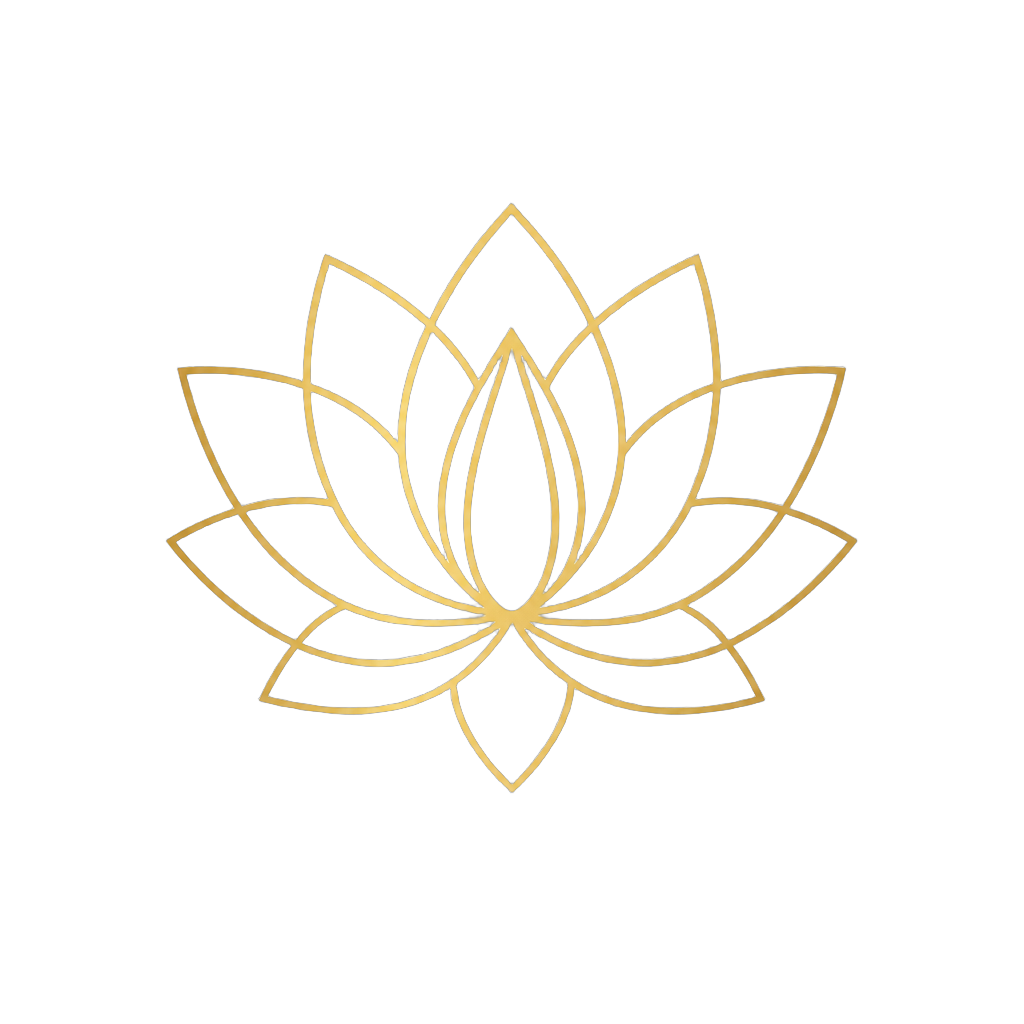 Flor de loto dorada flotando, símbolo de equilibrio físico, mental y espiritual, hero de Casa Holística